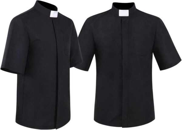 Camicia Prete Uomo pvucpot Maniche Corte Colletto Sacerdote-1