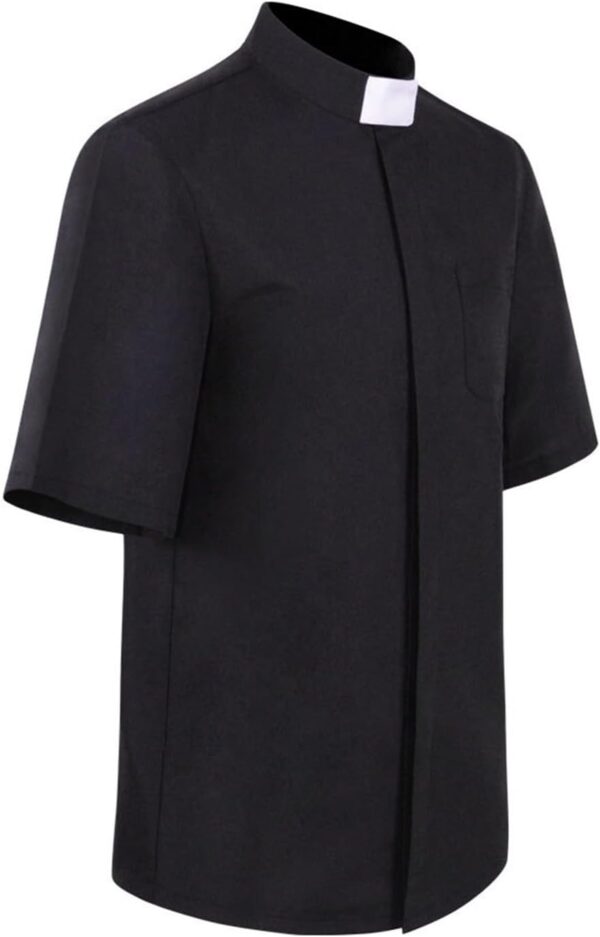 Camicia Prete Uomo pvucpot Maniche Corte Colletto Sacerdote-2