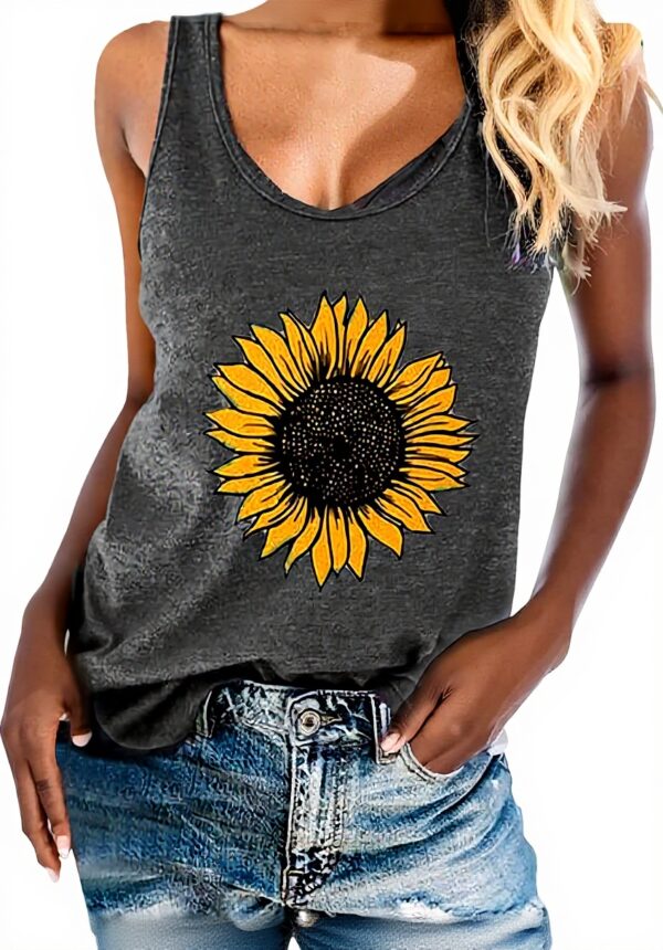 Top Donna Canottiera Scollo Tondo Girasole Poliestere Carri