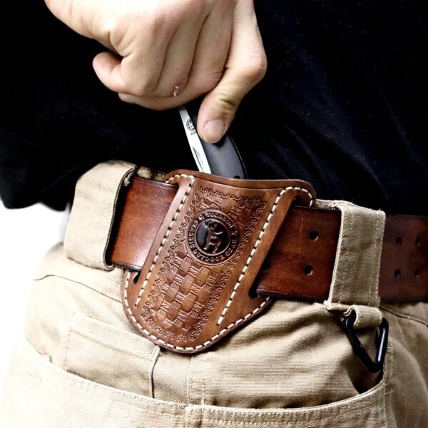 Fodero coltelli tascabili Tourbon pelle cintura EDC regalo