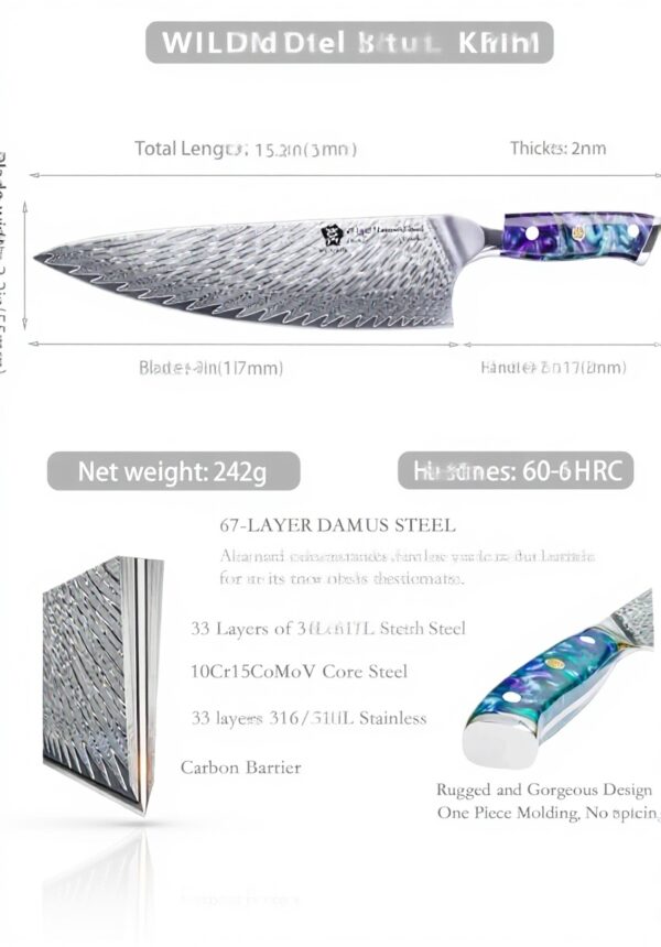 Coltello da Chef WILDMOK 20 cm Acciaio Damasco Affilato